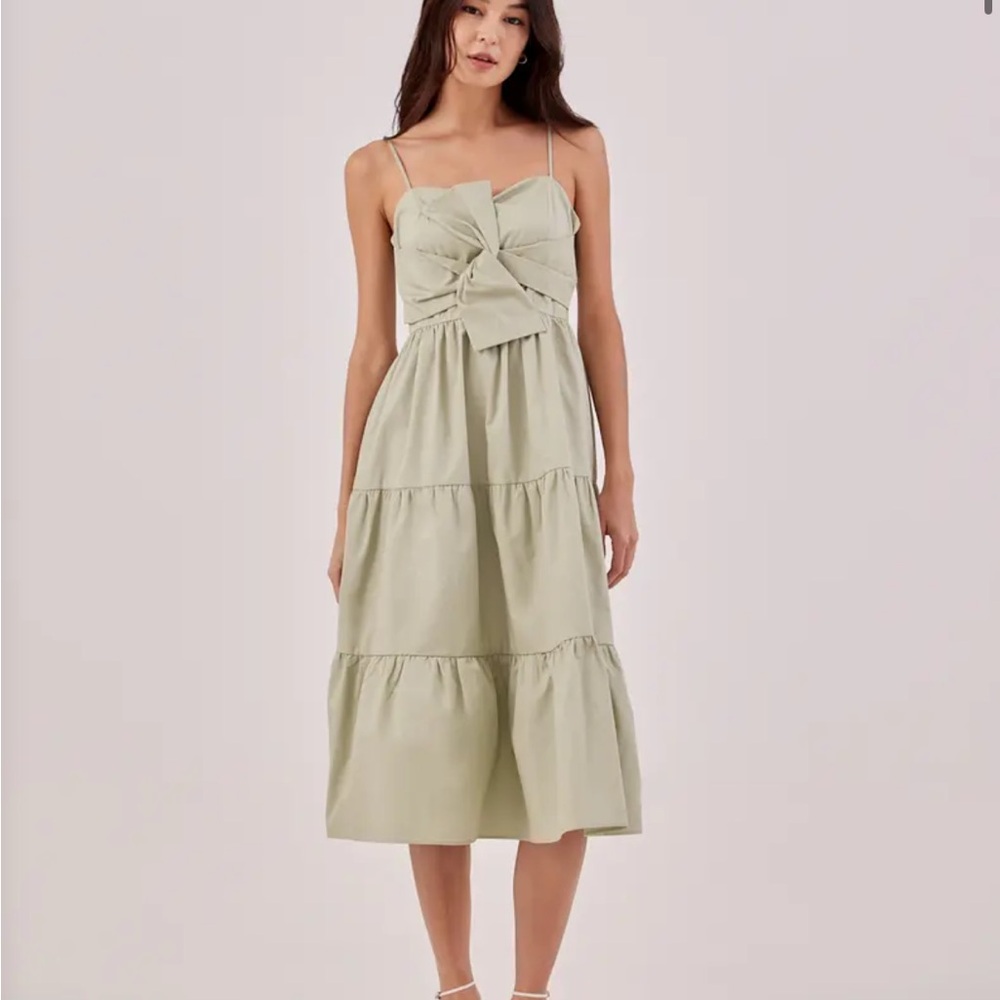 Love, bonito Mallory Front Knot Tiered Midi Dress cotton poplin sage green small